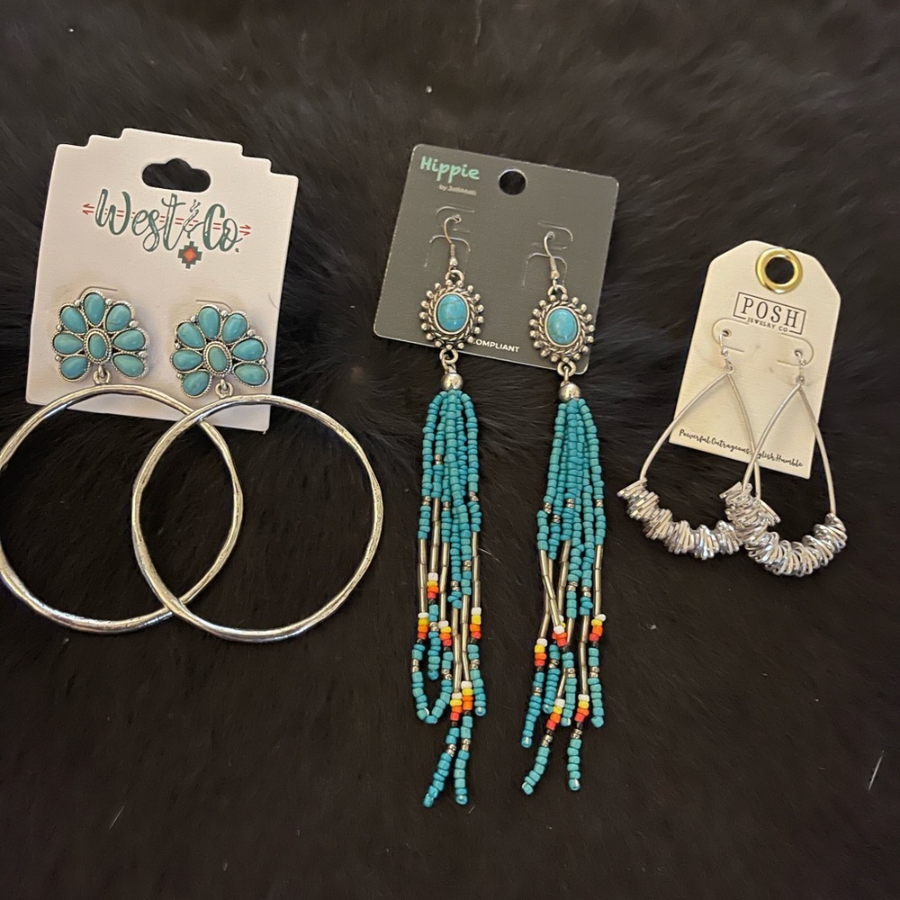 3 pairs of western fashion earrings